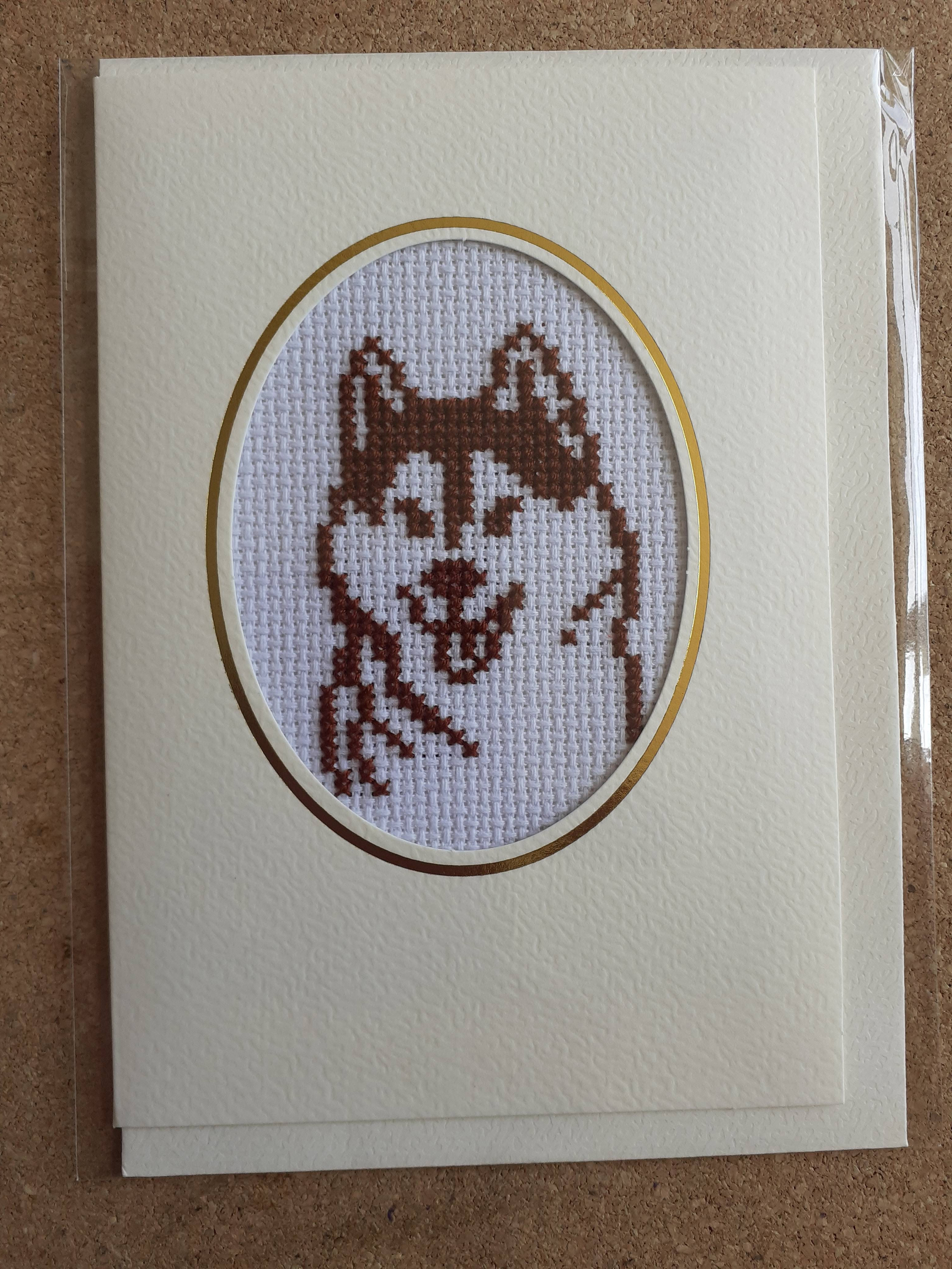 Simple dog card (husky) in cross stitch embroidery