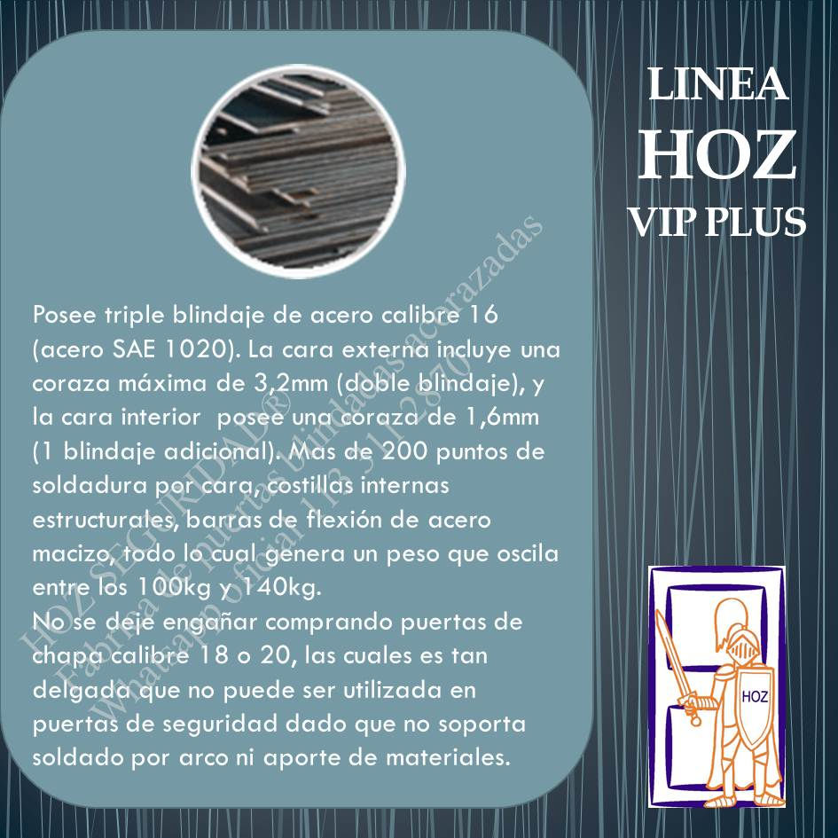 Miniatura: Estructura interna reforzada de puerta blindada HOZ VIP PLUS®. Triple chapa de acero SAE 1020 y barras anti-flexión.