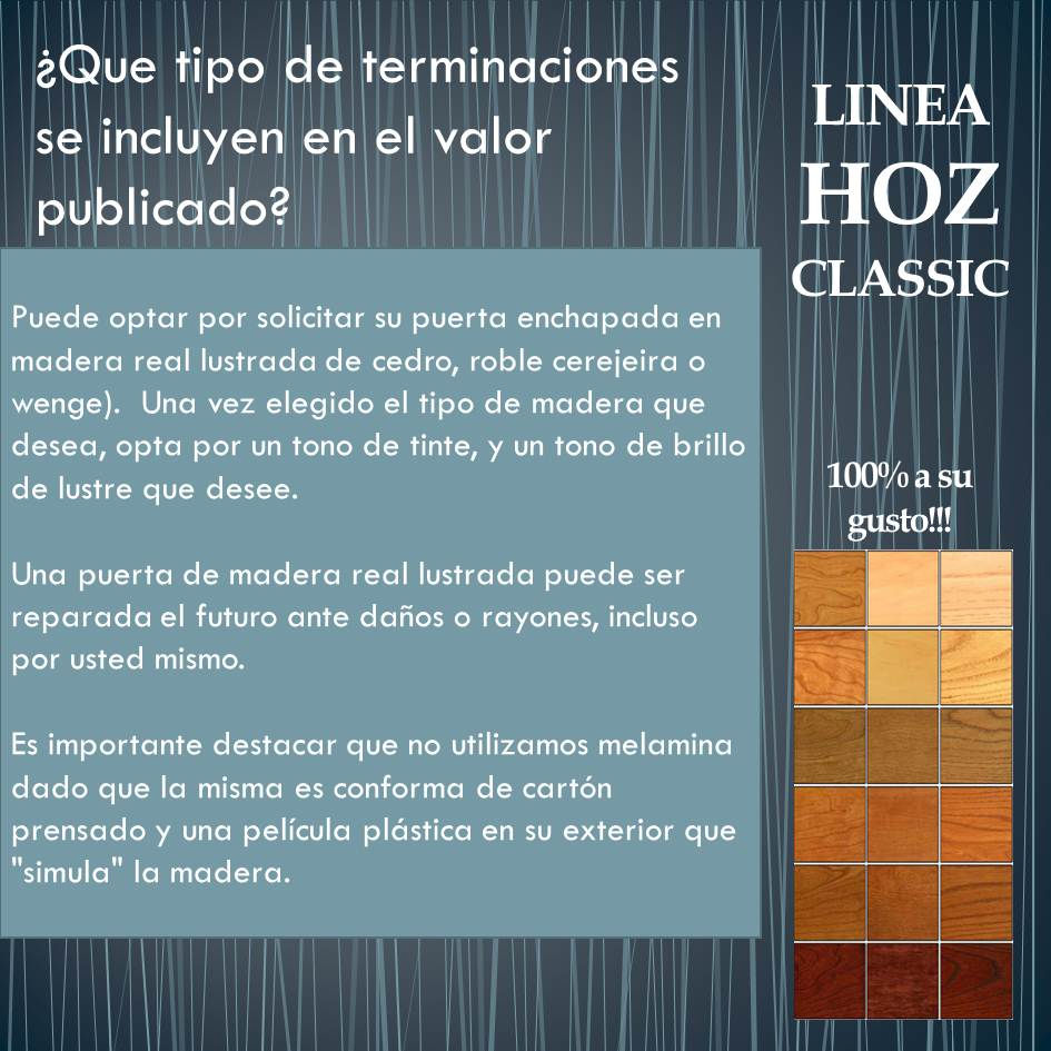 Miniatura: Opciones de acabado estético para puerta blindada HOZ VIP® en madera lustrada real. Estilo premium y seguridad.
