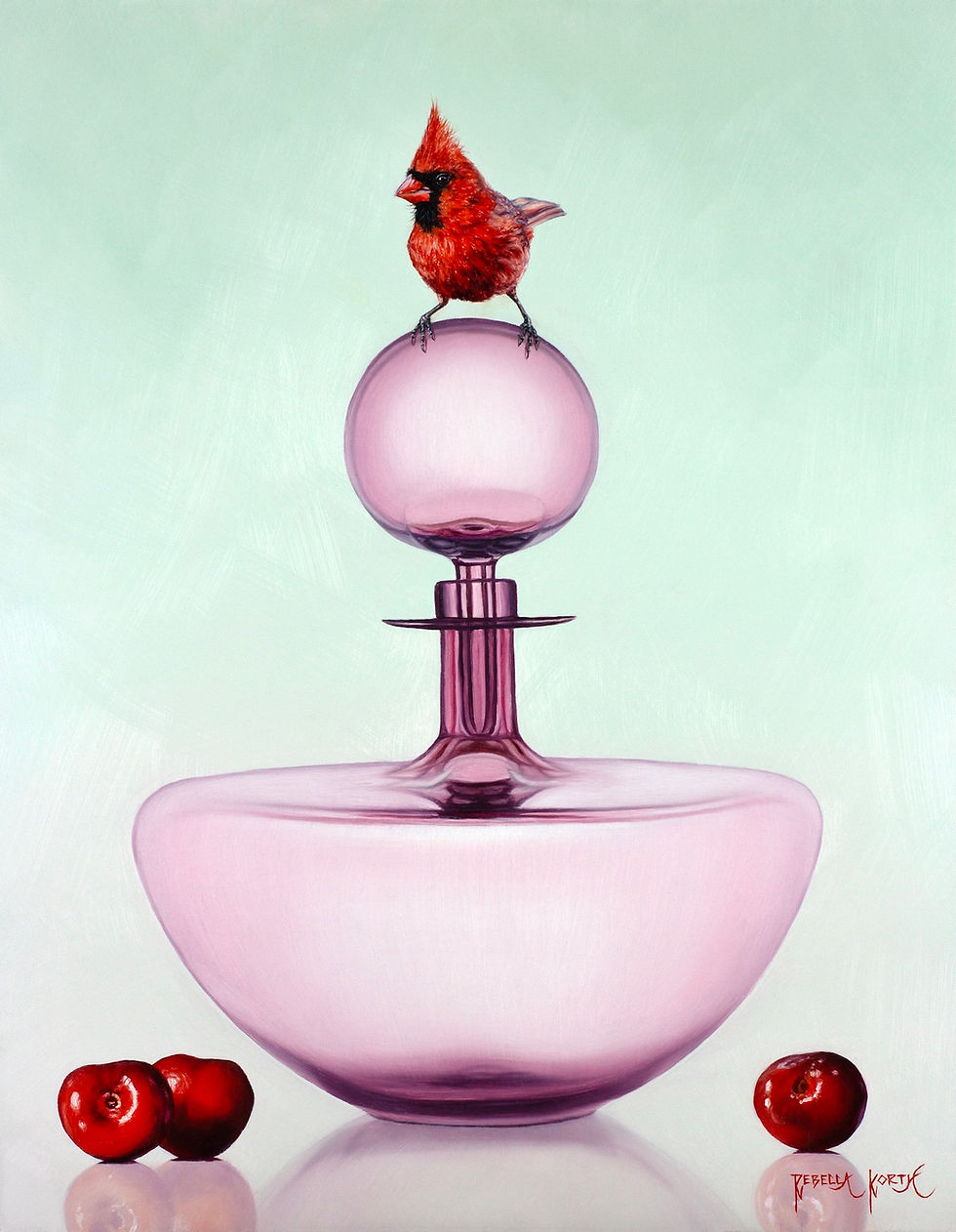 “Cardinal & Pink Glass”