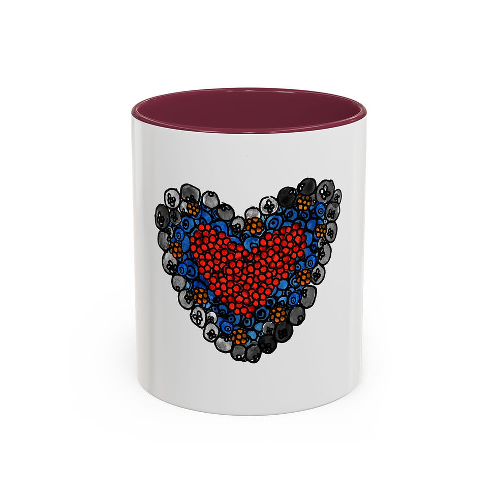 Thumbnail: Heart Button Art Mug — Colorful Red & Blue Heart Ceramic Coffee Cup (11oz, 15oz)