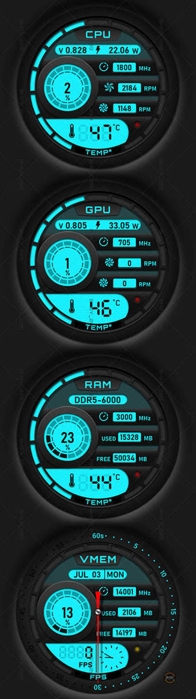 44-AIDA64 Sensor Panel Skin with Backlight Color (Black/White) 720x2560