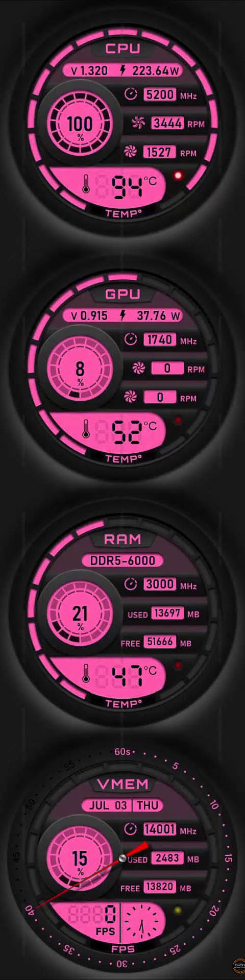 Thumbnail: 44-AIDA64 Sensor Panel Skin with Backlight Color (Black/White) 480x1920