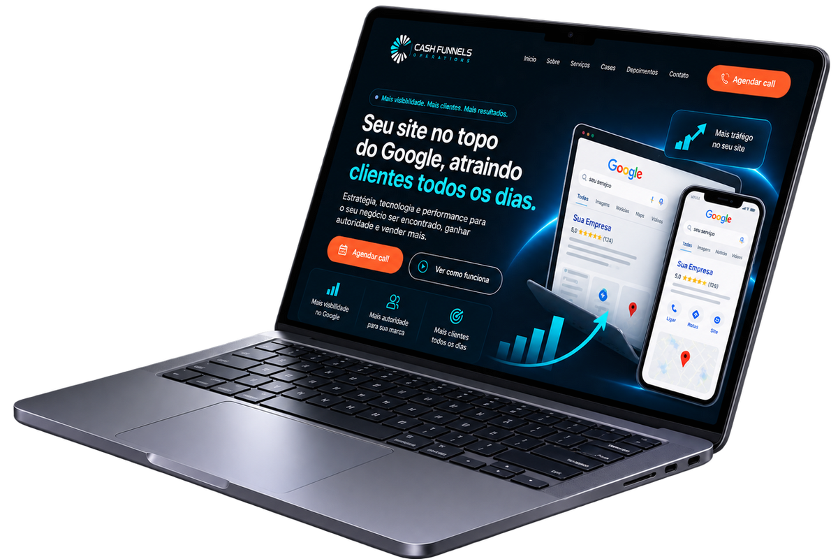 Site profissional aberto em um notebook