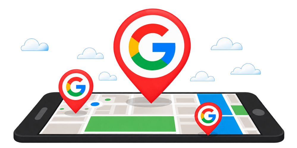 Celular com mapa e pinos do Google
