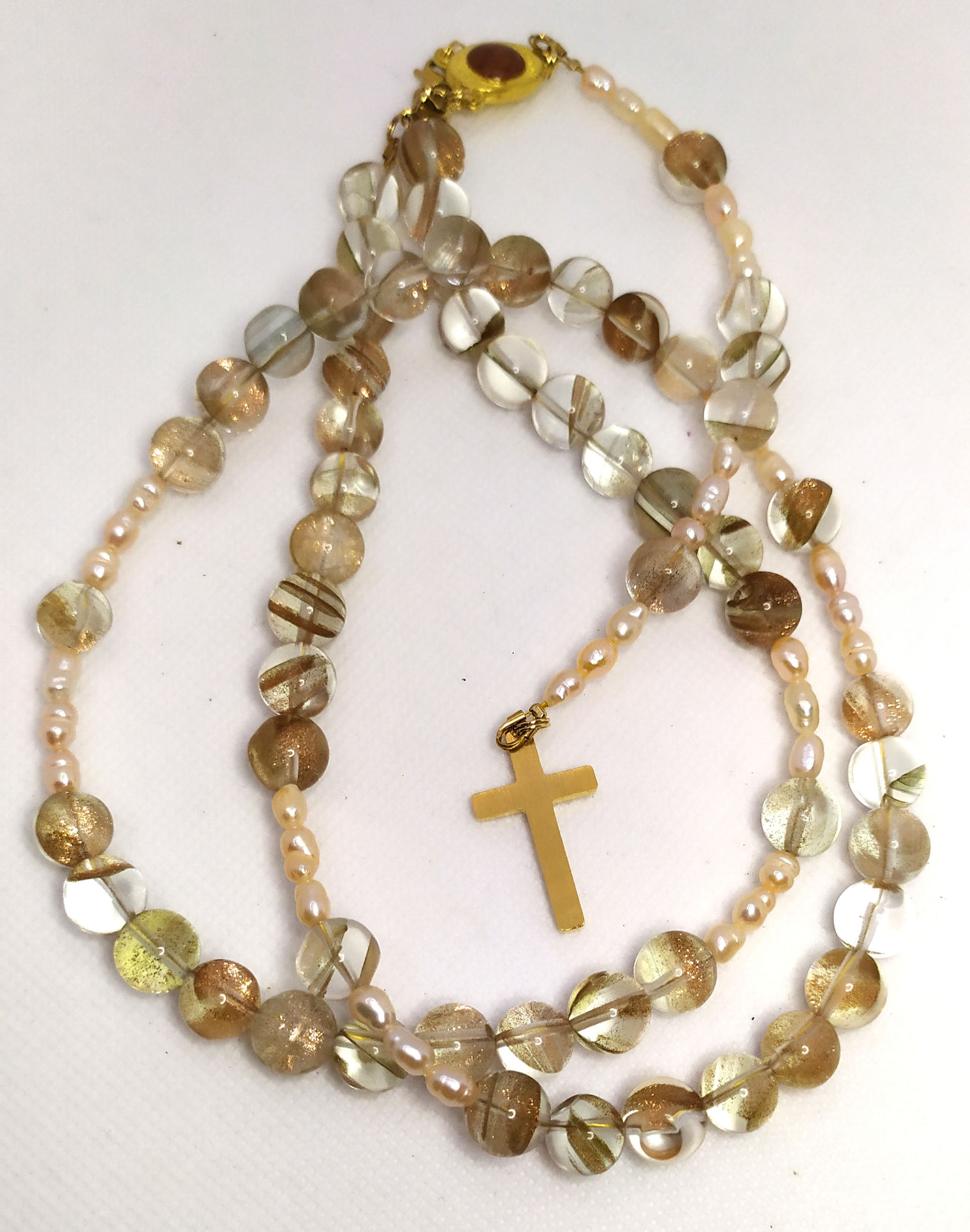 Perles baroques de quartz rutile cuivré et perles de culture