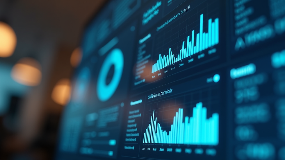 Close-up view of a digital dashboard displaying business analytics