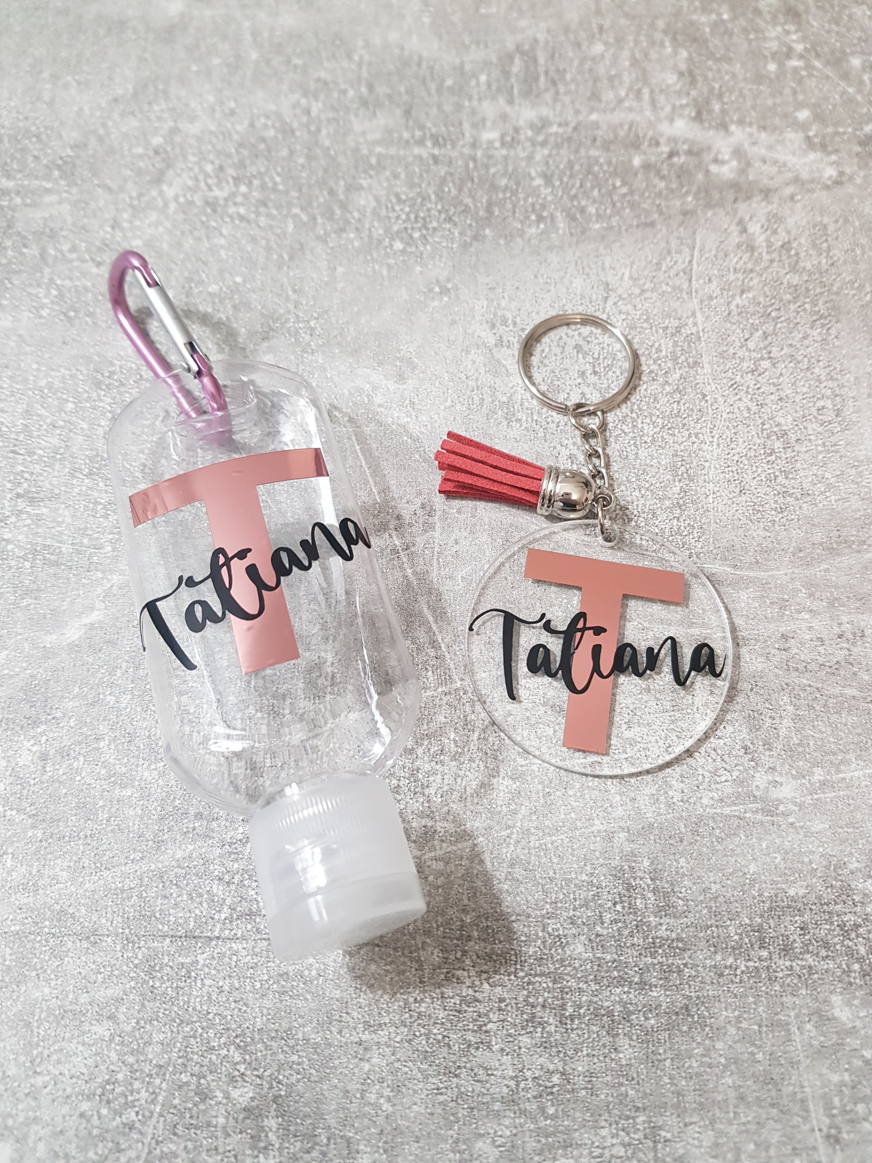 Personalised keyring & matching hand gel bottle 