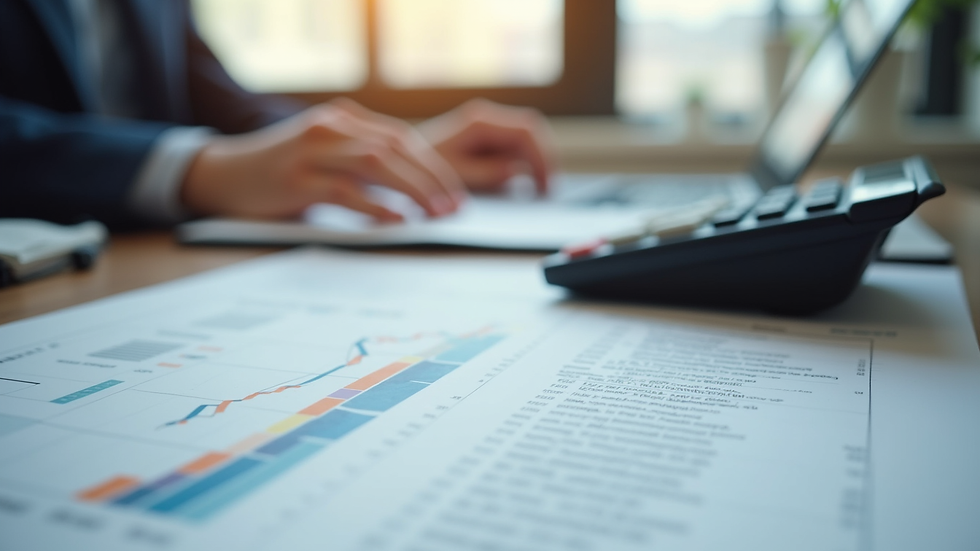 Close-up view of financial documents and calculator on a desk
