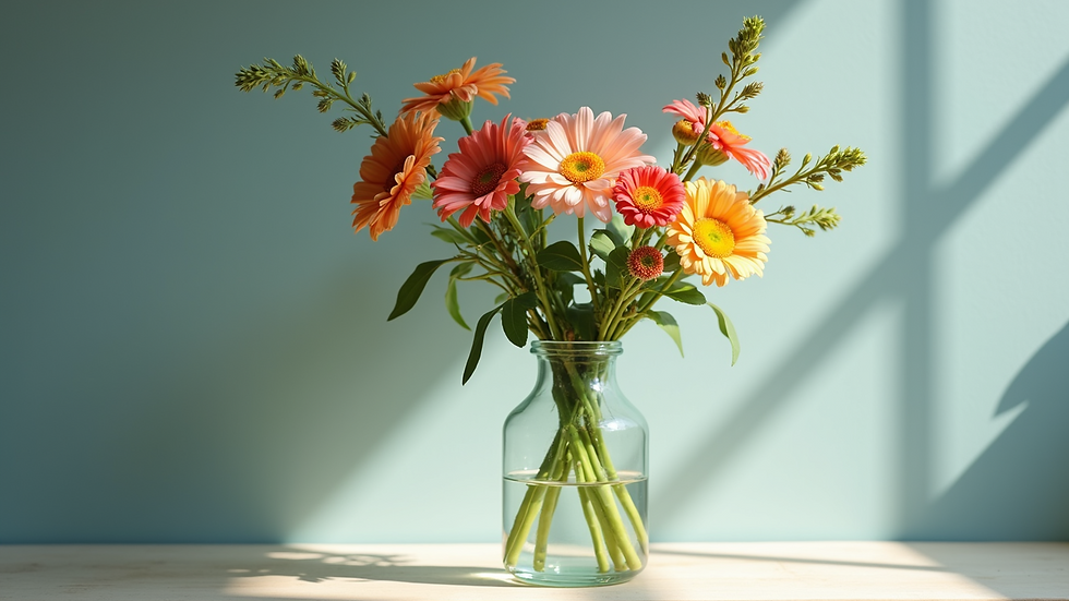 Vue en gros plan d'un vase en verre recyclé avec des fleurs colorées