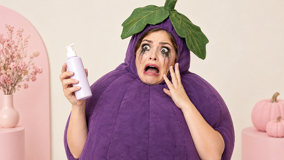 Satirical dirty fig Halloween costume with smudged mascara