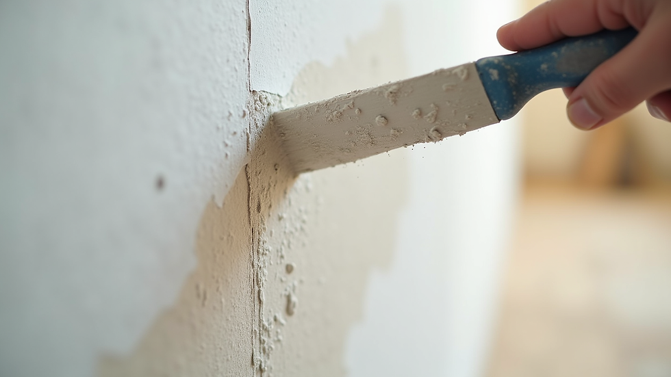 Close-up view of drywall finishing with joint compound being applied