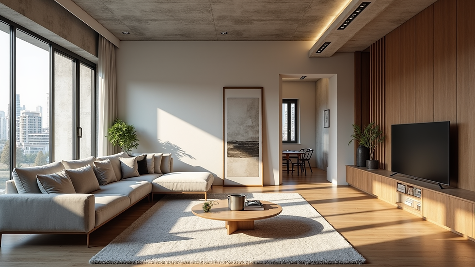 Eye-level view of renovated commercial space turned into modern residential living area