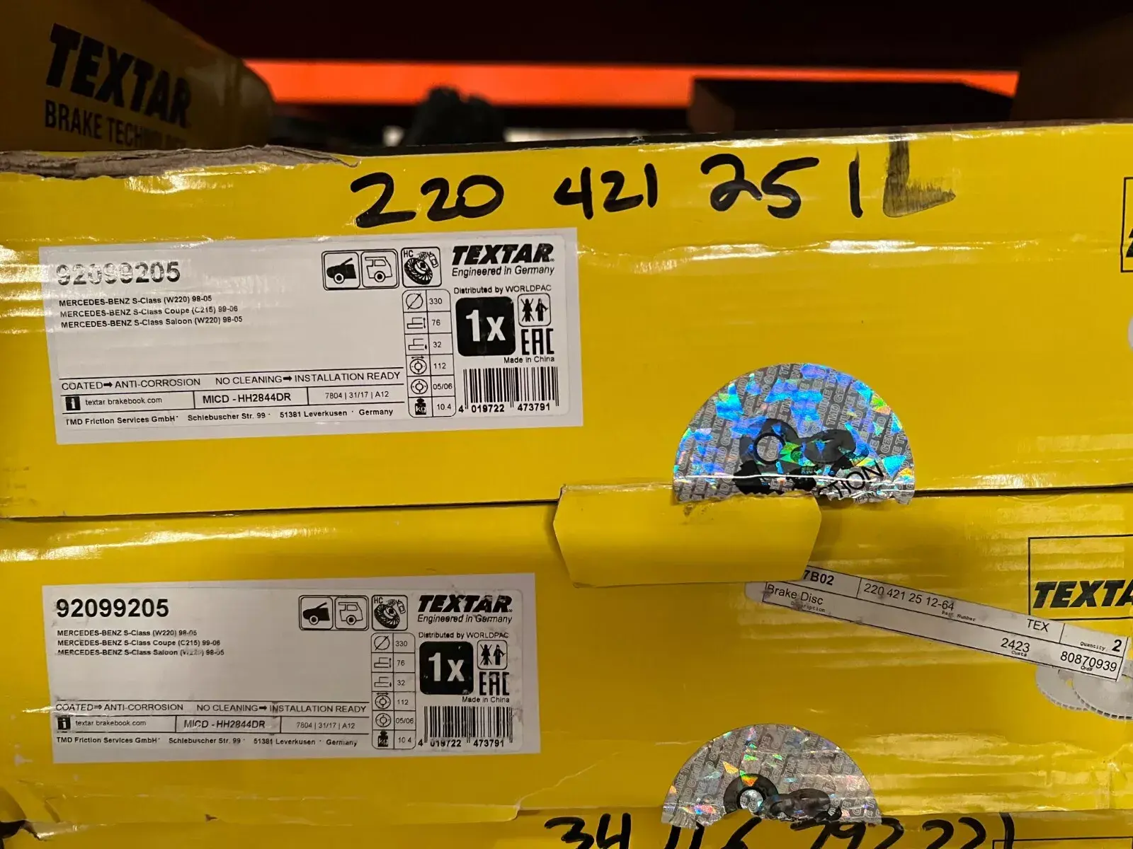 2X TEXTAR BRAKE DISCS 220-421-25-12  NOS 92099205 FITS 98-06 MERCEDES  W220 C215