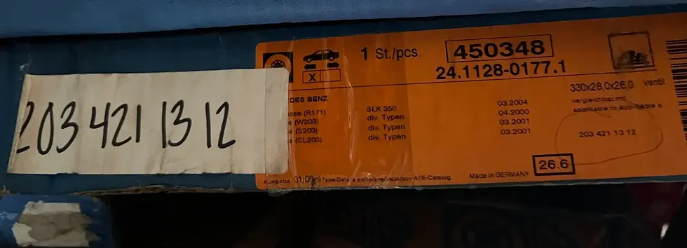 1X ATE BRAKE DISC 203-421-13-12 NIB 450348 FIT 2004 MERCEDES SLK350 & 00-01 W203