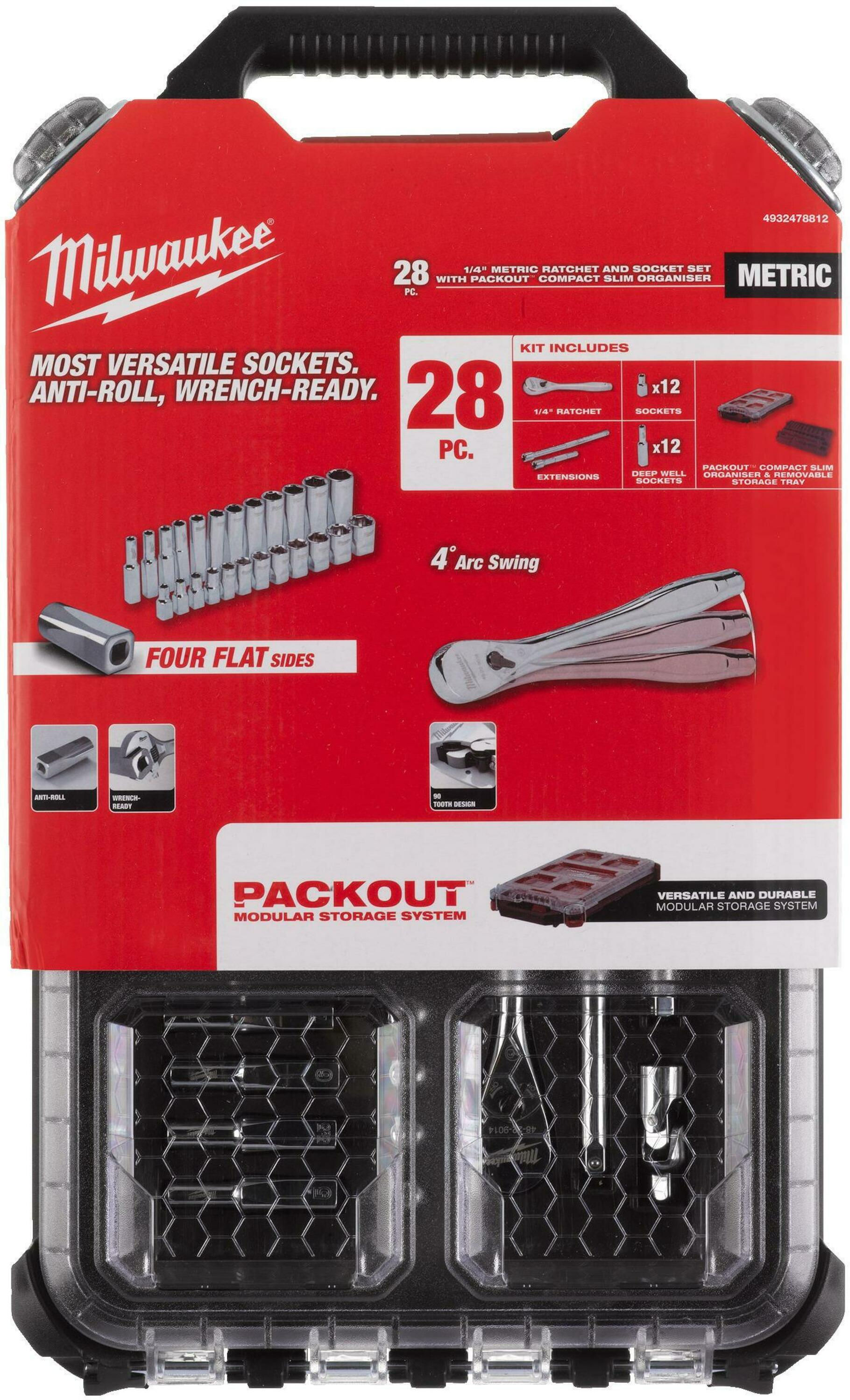 Набір торцевих головок 1/4'' PACKOUT™ з тріскачкою 28шт Milwaukee 4932478812