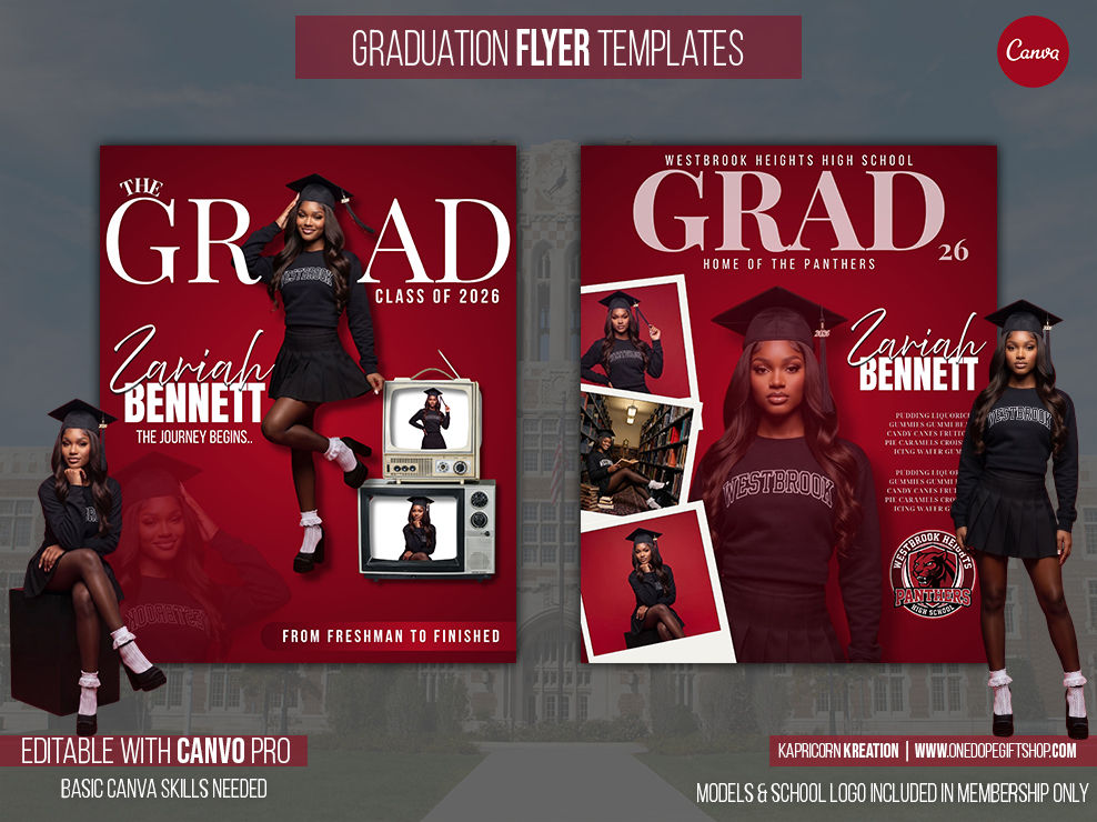 3 Graduation Flyers Editable Canva Template (Red)