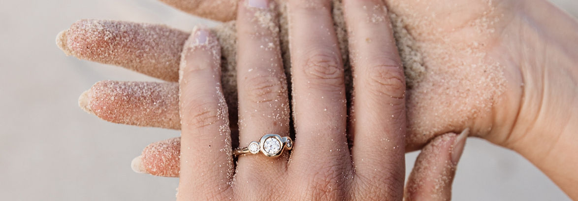Diamond trio ring, ocean droplet collection