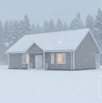 Talvine eramu 3D render lumises keskkonnas