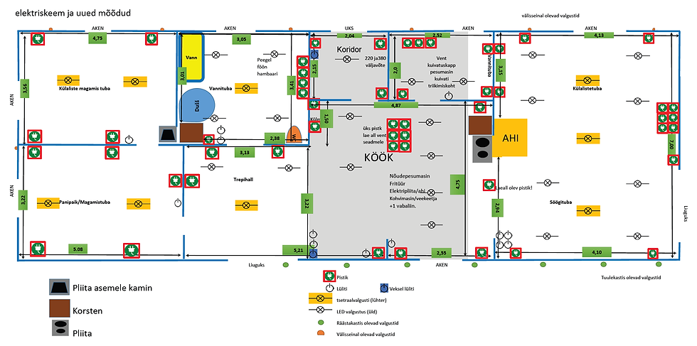 Croquis du plan de maison réalisé par le client dans Excel, avec l’emplacement des prises, des interrupteurs et des luminaires