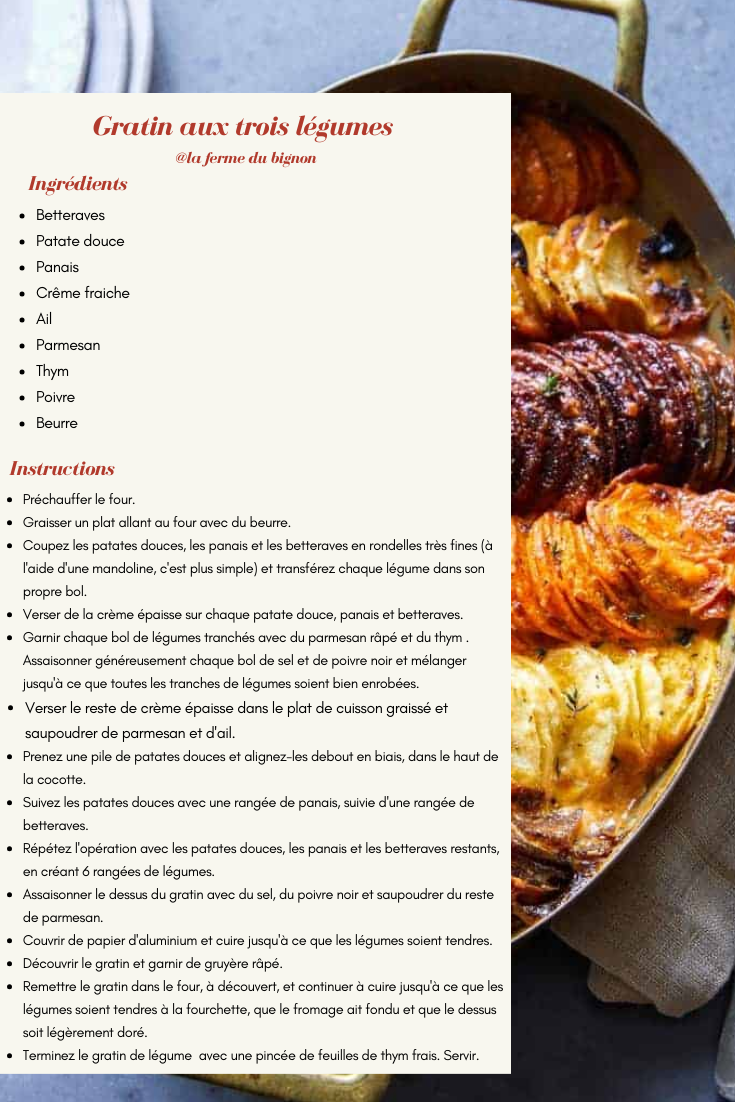 Recette de gratin aux trois légumes