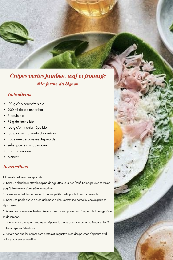 Recette de crêpes épinard, jambon, oeuf et fromage