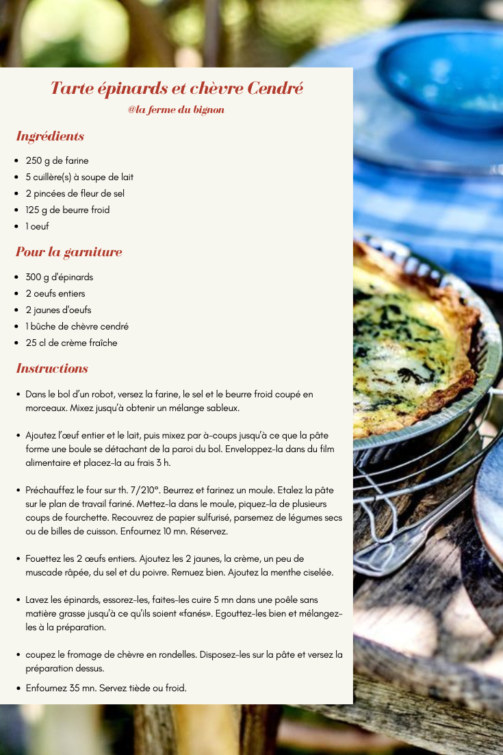 Recette de tarte épinards et chèvre cendré