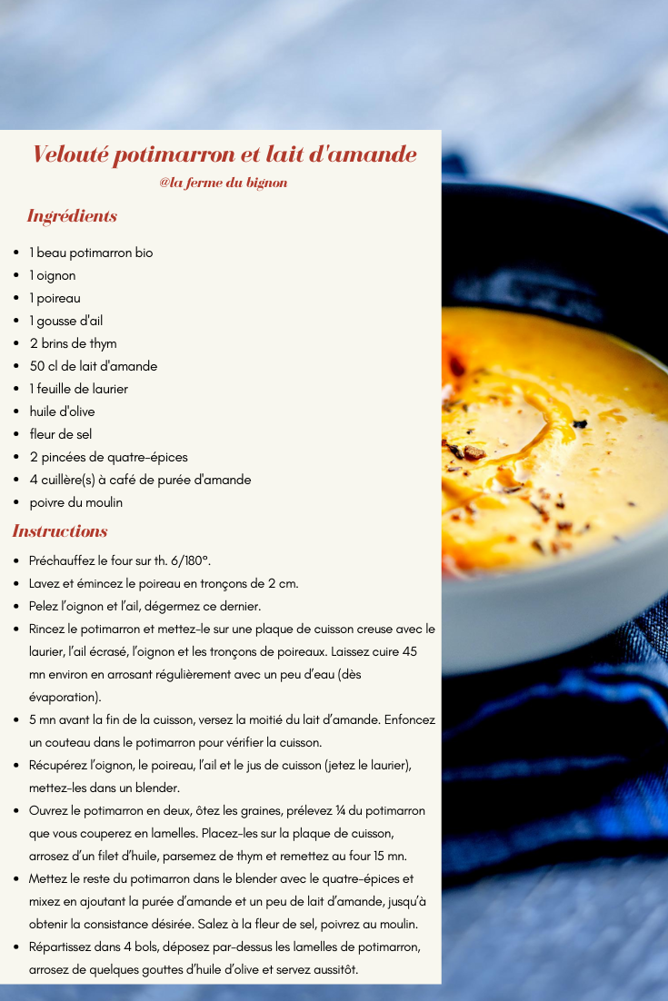 Recette de velouté au potimarron et lait d'amandes