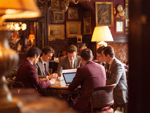 A lively community meetup of entrepreneurs in a cozy cafe setting, demonstrating authentic collaboration over traditional formal venues.