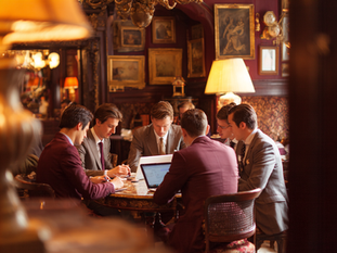 A lively community meetup of entrepreneurs in a cozy cafe setting, demonstrating authentic collaboration over traditional formal venues.