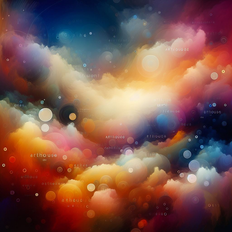 Soft, Colorful, dramatic, background with the phrase ArtHouse Graphic faintly and randoml
