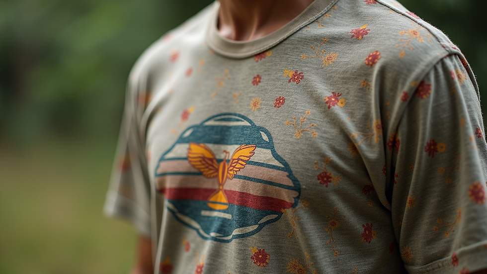 Close-up view of a printed casual T-shirt with Filipino designs