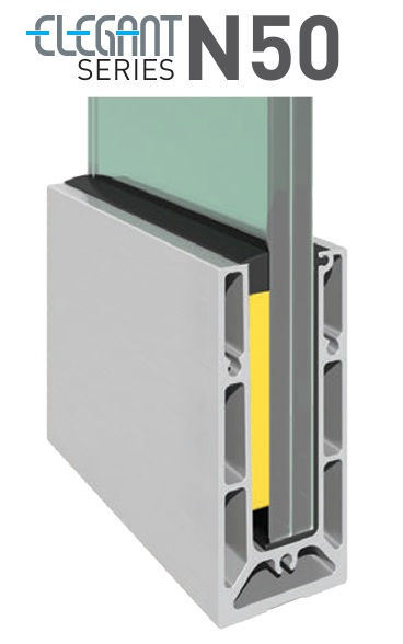N50 алуминиев профил за безрамков стъклен парапет – Arena Glass Group