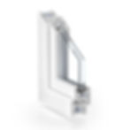 Kömmerling 70 AD – напречен разрез на PVC прозоречна система с двоен стъклопакет и петкамерен профил в бял цвят.