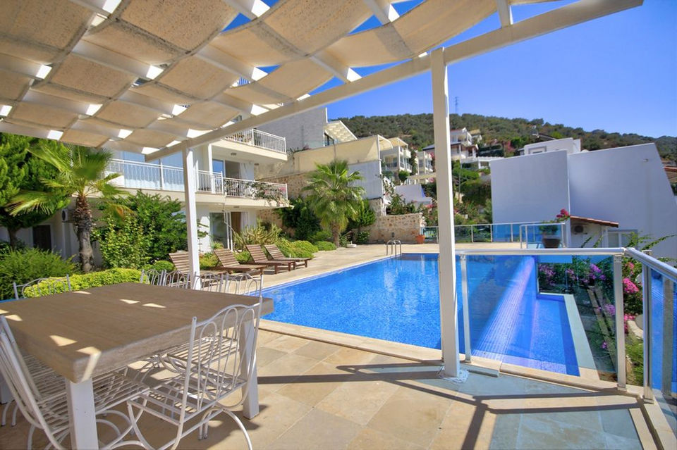 Communal dining area poolside