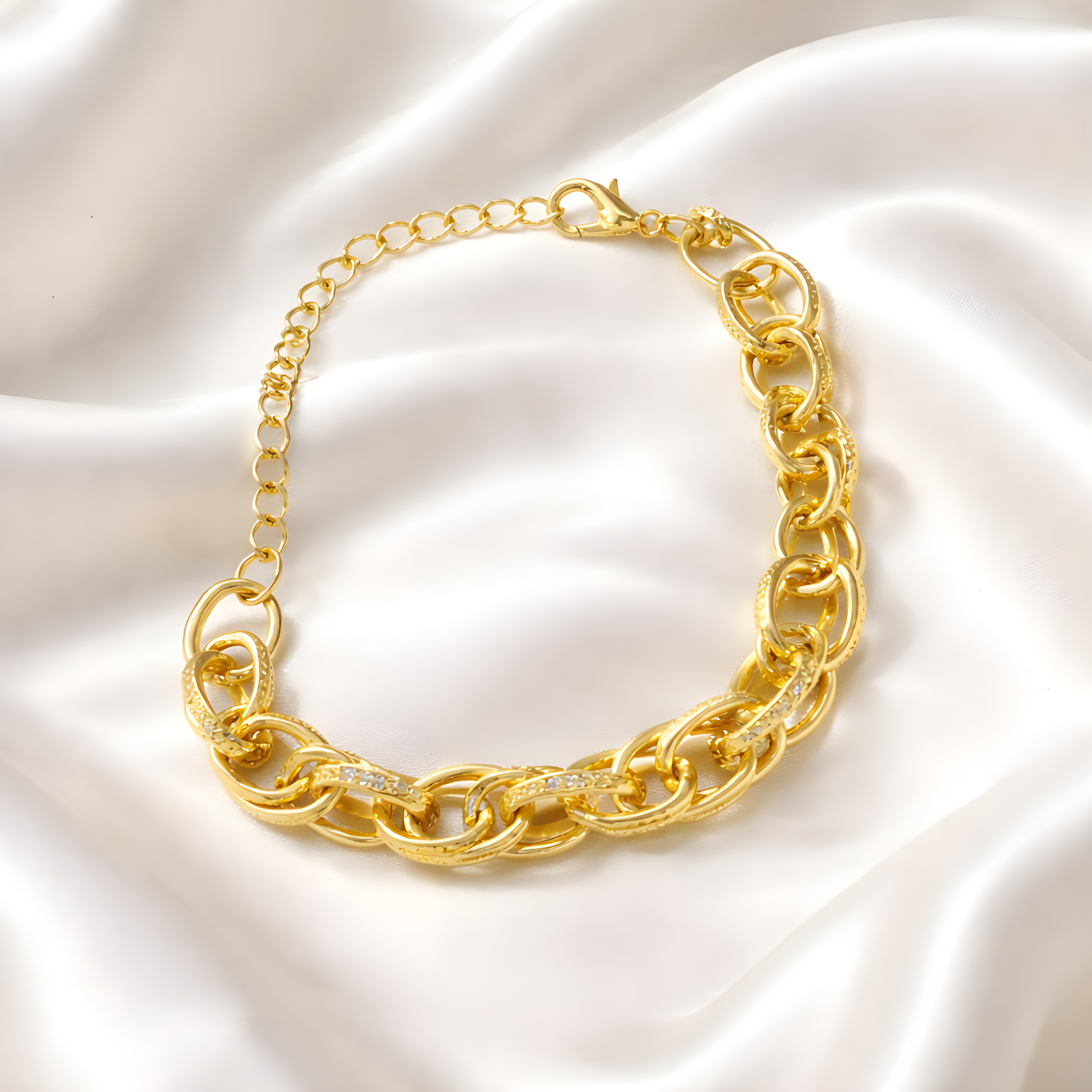 3'lü İç İçe Geçmiş Kalın Halka Bileklik Gold