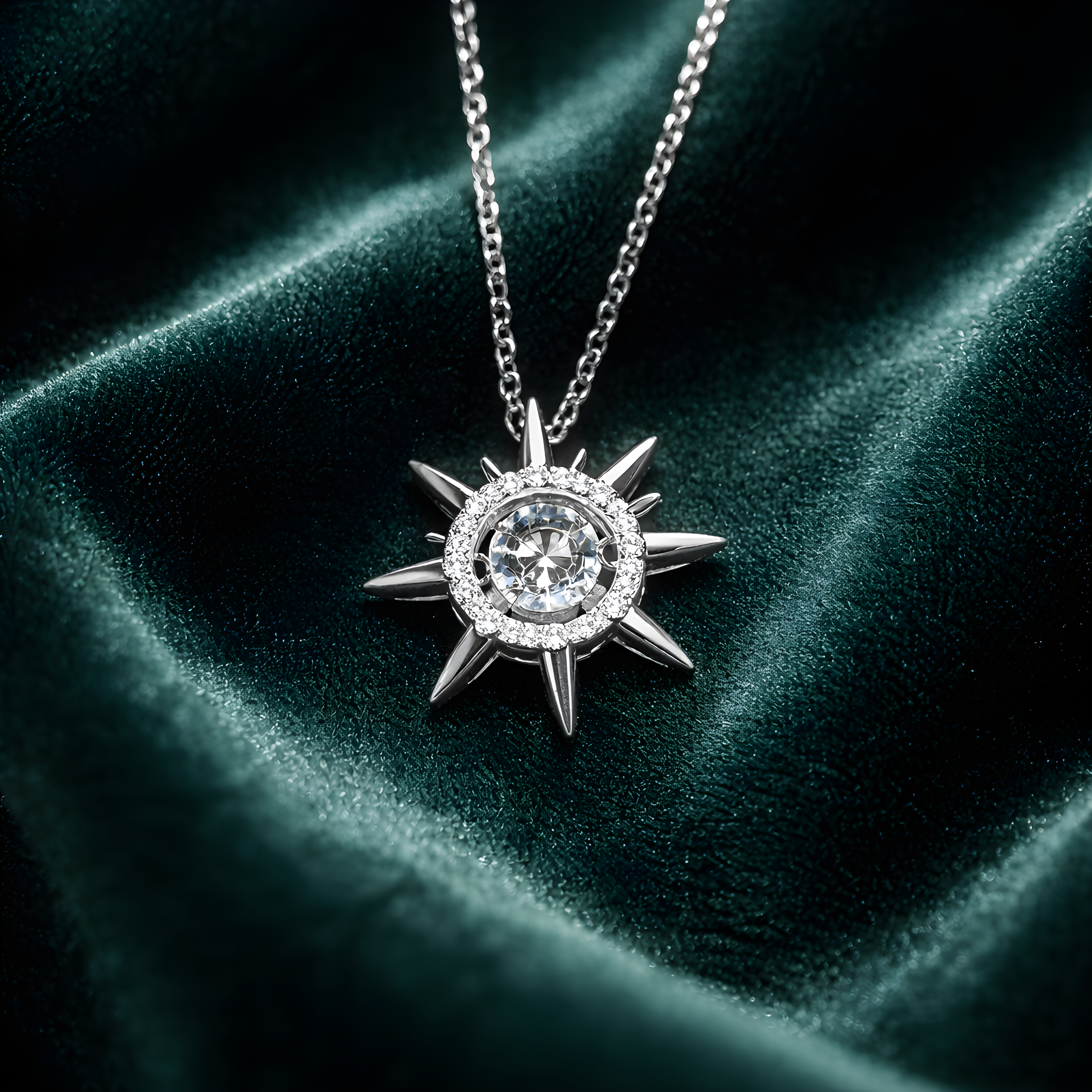 Zirkon Taşlı Güneş Kolye Silver