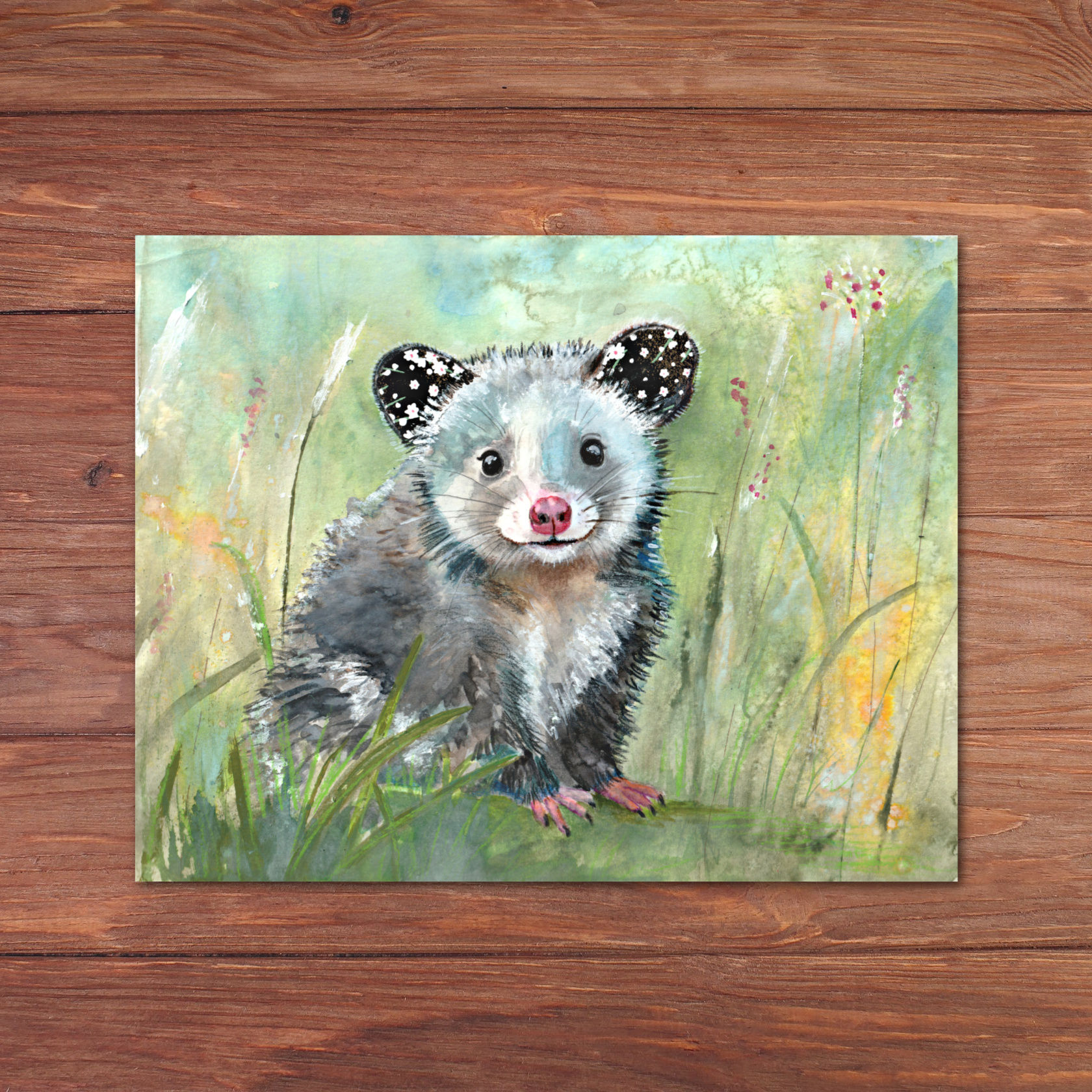 Baby Opossum in grass art print