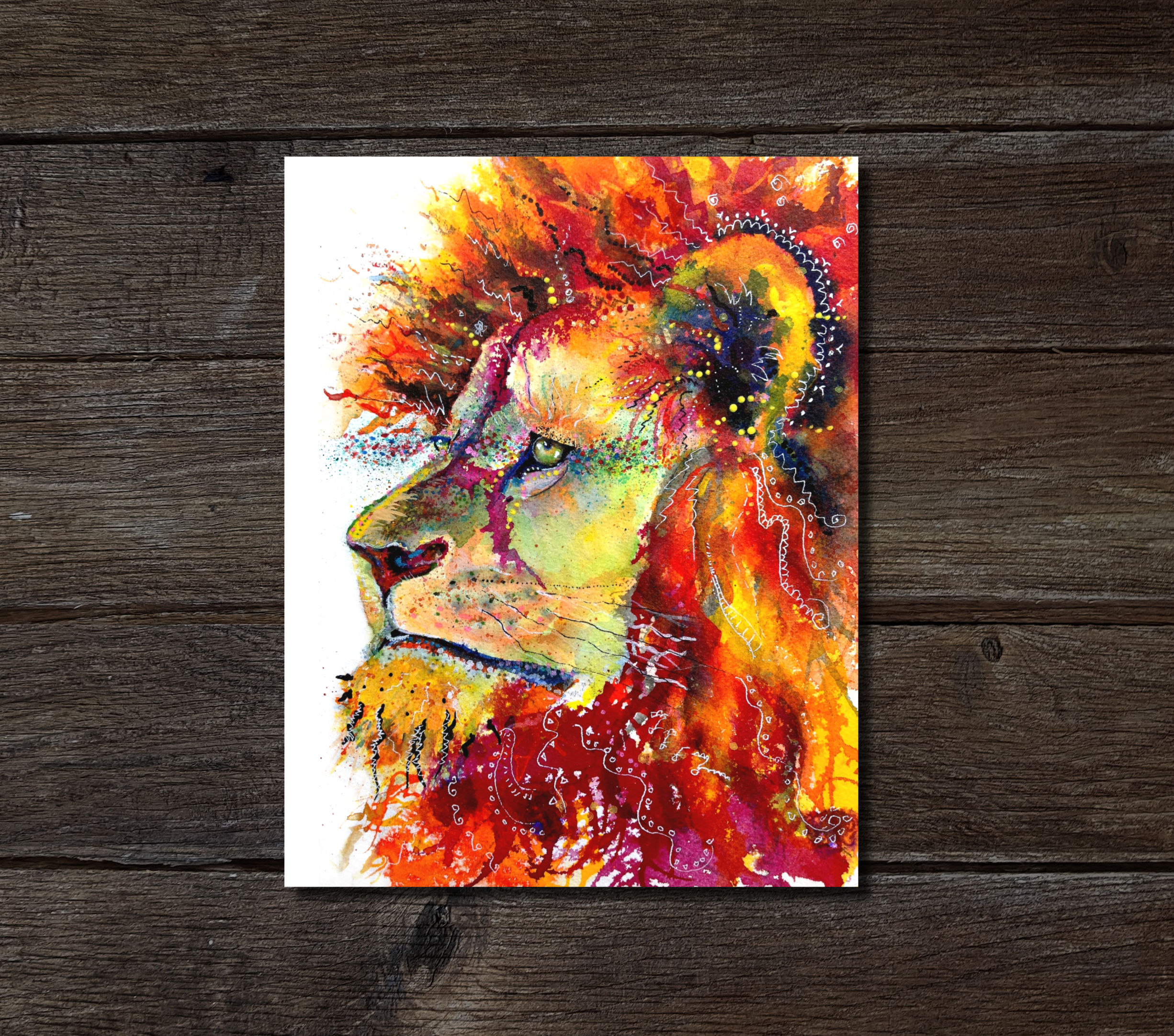Colorful sideview lion portrait art print
