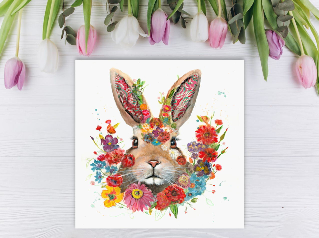 Hare and Flowers Art Print