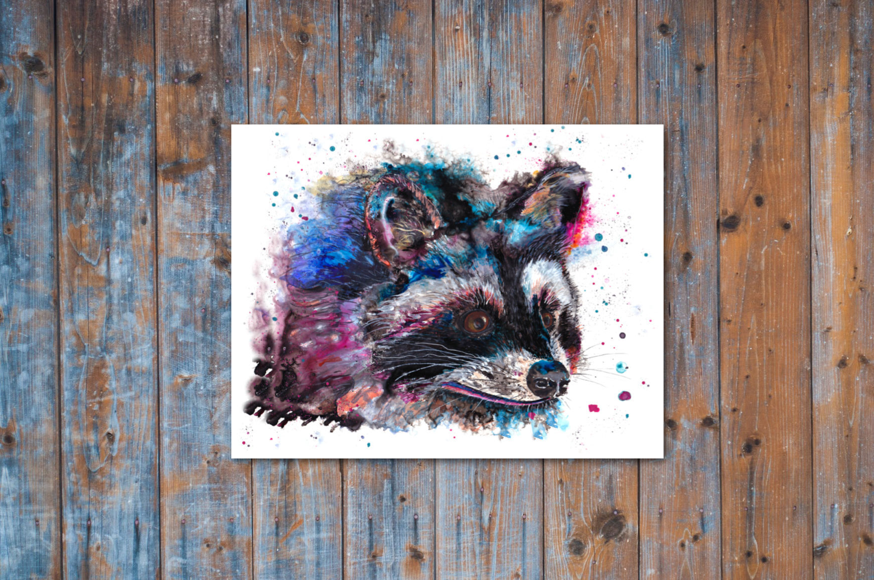 Colorful Raccoon Spirit Animal portrait art print
