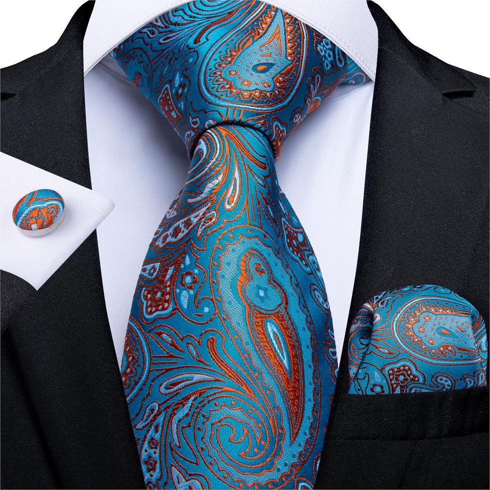 Miniatura: DiBanGu Men's Silk Novelty Hanky Cufflink + Tie Set