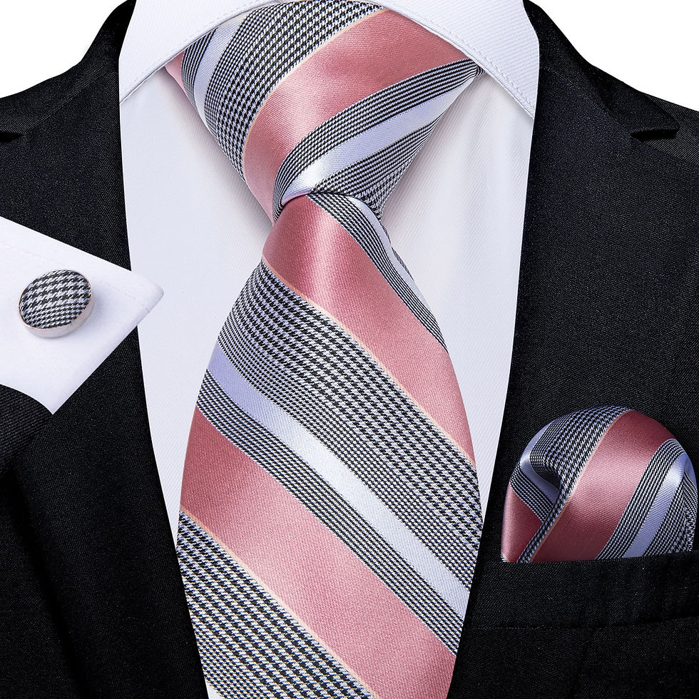 Thumbnail: DiBanGu Men's Assorted Silk Neck Ties Hanky + Cufflinks Set