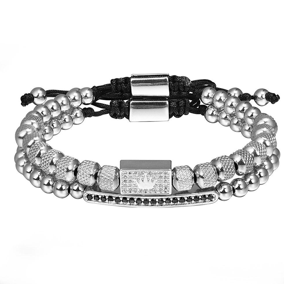 Thumbnail: Men's 2pc Set Steel bead Bracelet