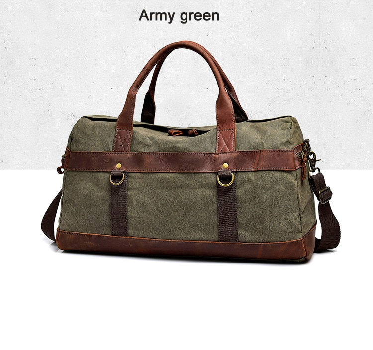 Thumbnail: Men's WaterProof Waxed Leather Canvas Travel Bag