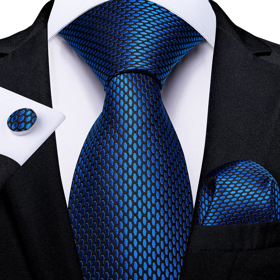 Miniature : Men's Assorted Blue Silk Neck Ties Hanky + Cufflinks Set