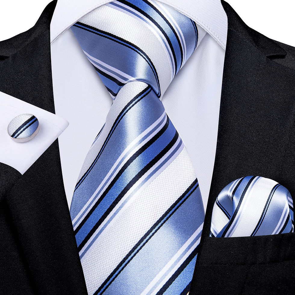 Thumbnail: DiBanGu Men's Assorted Silk Neck Ties Hanky + Cufflinks Set