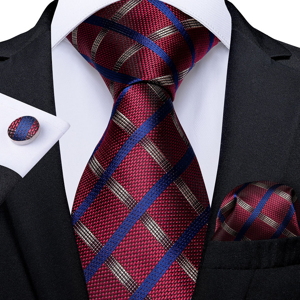 Küçük resim: Houndstooth Men's Assorted Silk Neck Ties Hanky + Cufflinks Set