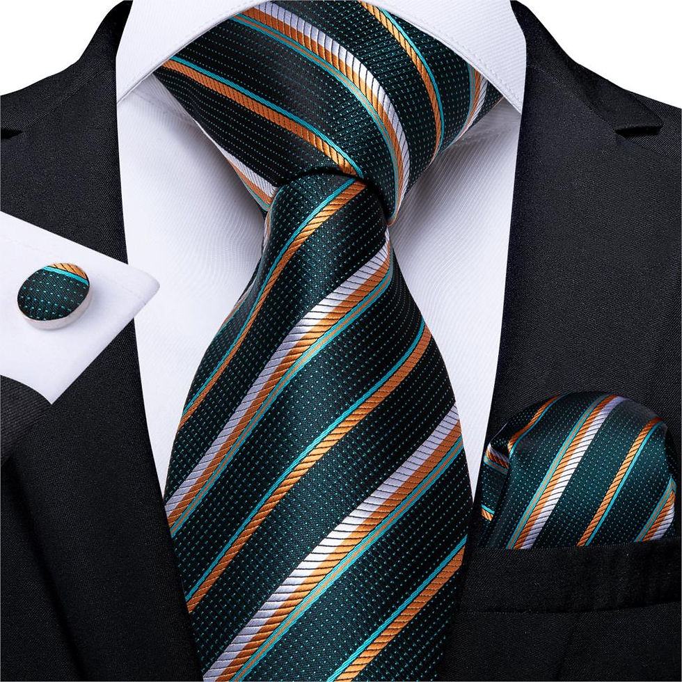 Miniatura: DiBanGu Men's Assorted Silk Neck Ties Hanky + Cufflinks Set
