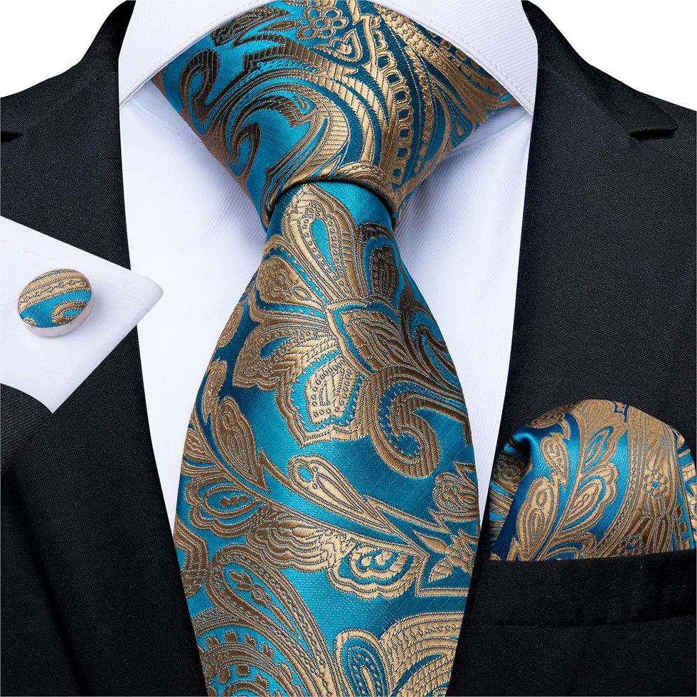 縮圖：DiBanGu Men's Silk Novelty Hanky Cufflink + Tie Set